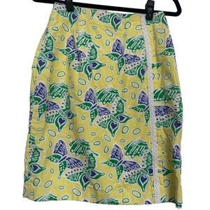 Lilly Pulitzer Vintage 90s Butterfly Skirt in Yellow, Blue, and Green Size Small